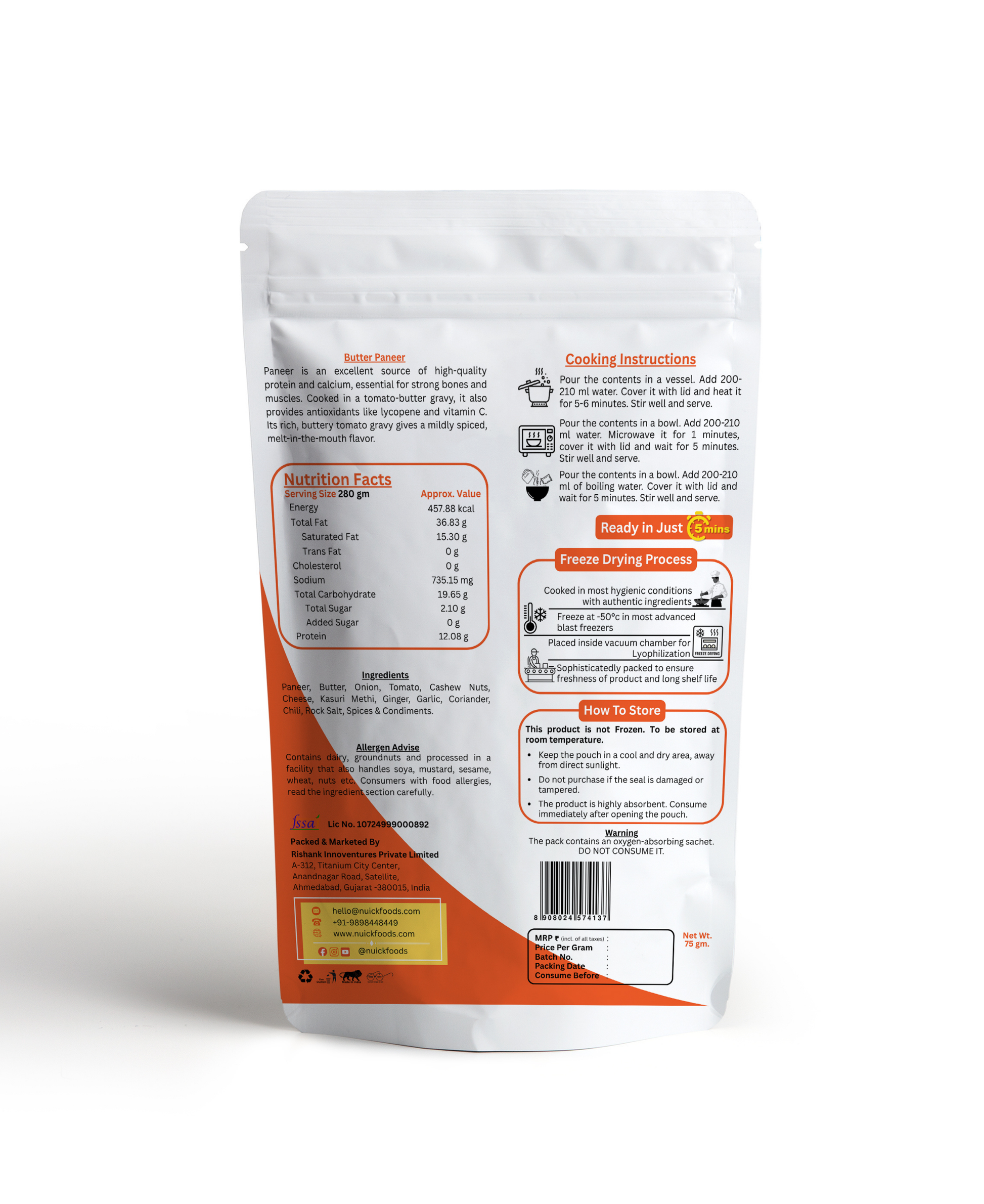 Combo of Dal Makhani and Butter Paneer | Ready To Eat Freeze Dried Instant Meal