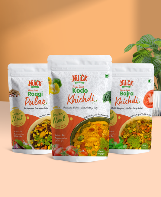 Combo of Kodo Khichdi, Bajra Khichdi And Ragi Pulao | Freeze Dried Ready To Eat Instant Meal