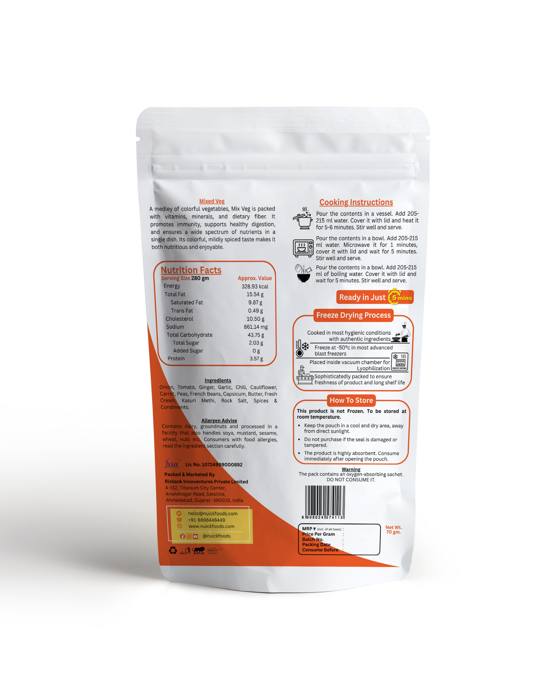 Mixed Veg | Ready To Eat Freeze Dried Instant Meal